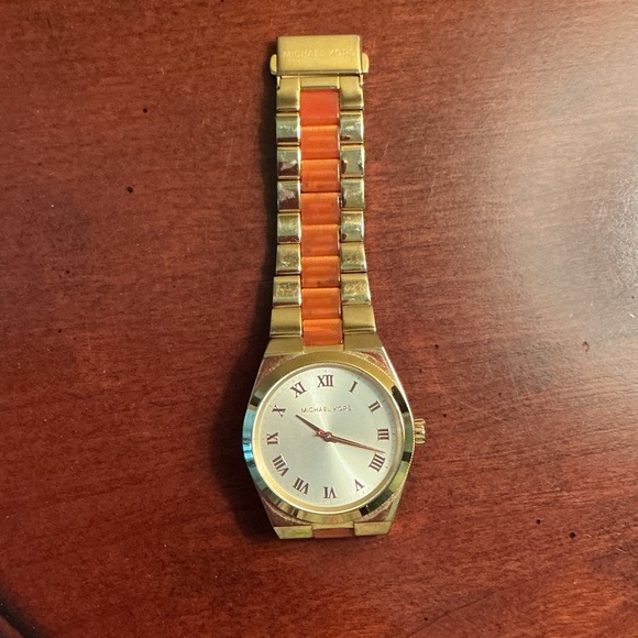 Michael Kors Jewelry - Michael Kors Gold and Orange Link Bracelet Watch